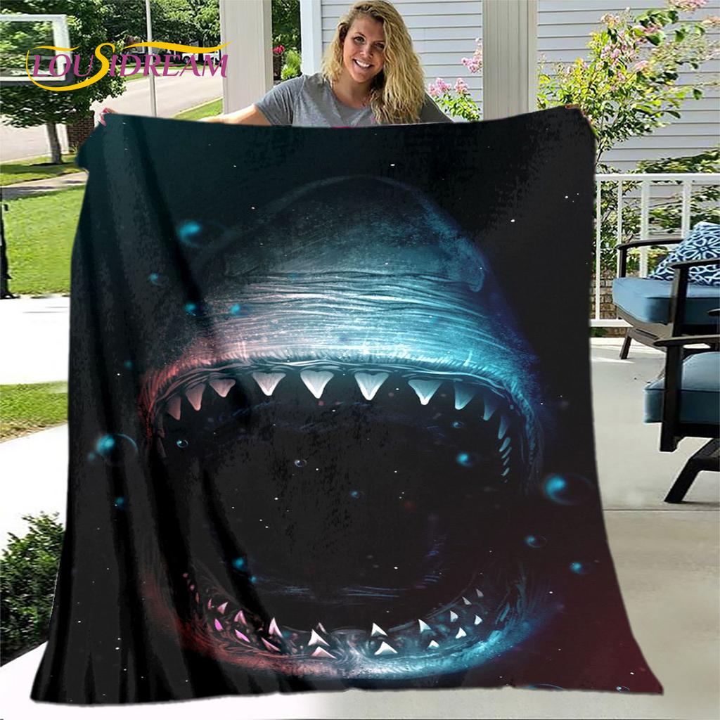 Coperta morbida in flanella con squali cartoni animati 3D, coperta da divano per soggiorno, camera da letto, letto, divano, copertura per picnic