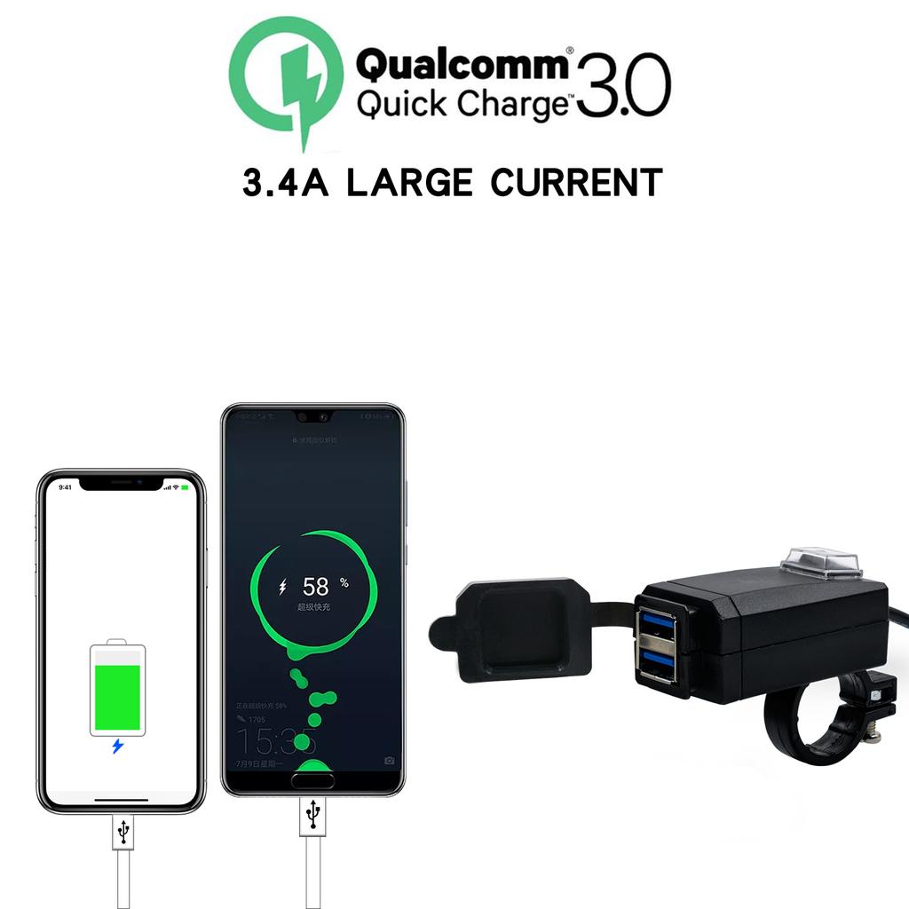 Podwójna ładowarka USB do motocykla, 24W ładowarka USB do telefonu Wodoodporny adapter USB na kierownicę motocykla Szybkie ładowanie Podwójna ładowarka USB do motocykla 12V/24V