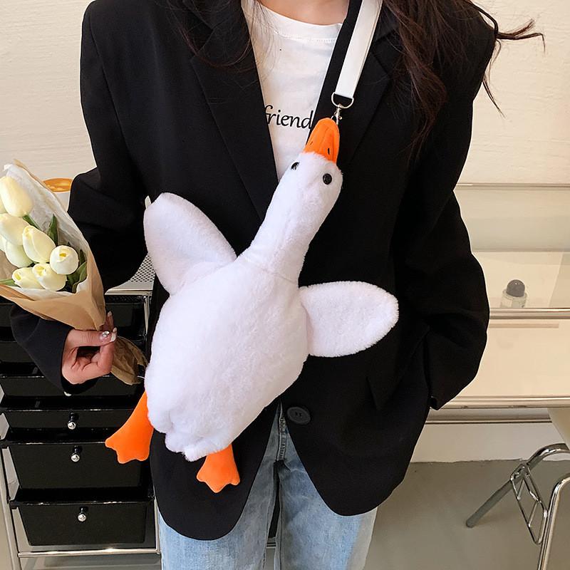 Borsa a Spalla a Forma di Anatra Cartone Animato Peluche con Chiusura a Zip per Uso Quotidiano Casual