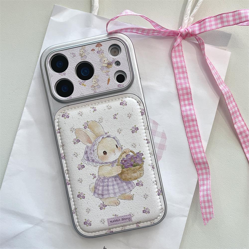 Purple Floral Rabbit Case for iPhone 15/14 & 17/16 Pro Max