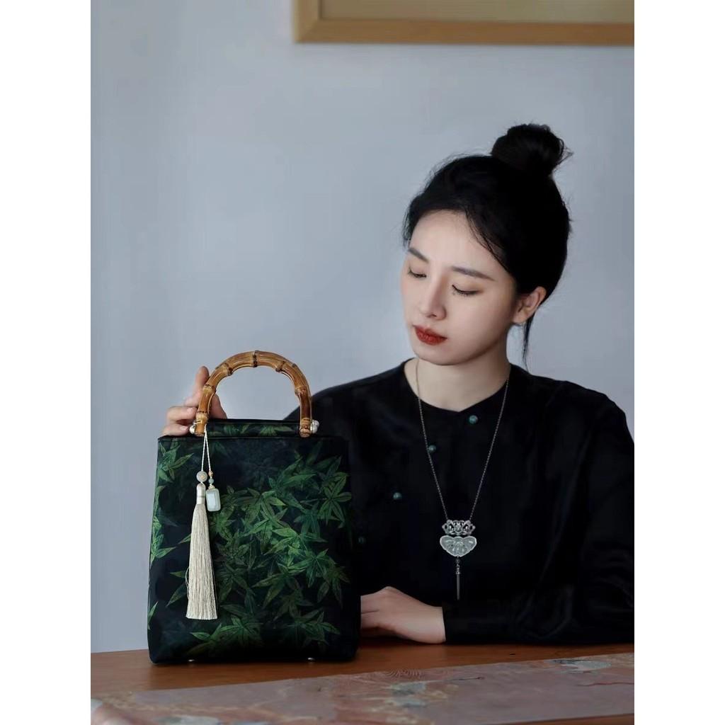 Grüne Bambusknoten Qipao Handtasche Vintage Stil Hanfu Damen Tragetasche