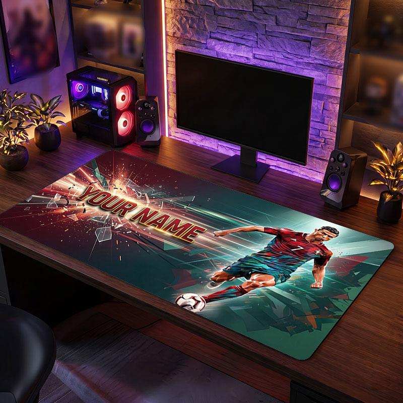 Tappetino Mouse Grande Personalizzato Cristiano Ronaldo, Stampa Testo Nome Personalizzato, Tappetino Scrivania Antiscivolo Logo Calcio Regalo Gaming