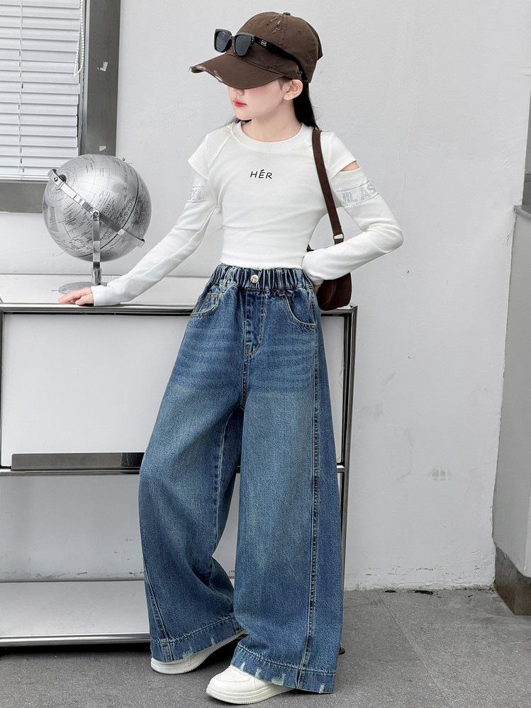 Girls' Autumn 2026 Wide Leg Jeans - Casual Straight Leg for Big Kids