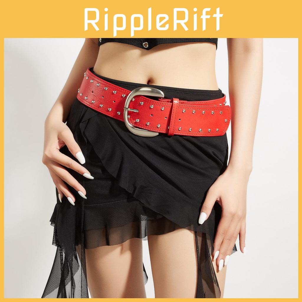 Belt Leather Punkinspired With Rivets And Silver Buckle For Casual Outfits