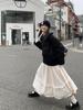 Women's White Lace High Waist A-Line Skirt - Mid-Length, Fluffy Knit for Spring & Autumn 2026