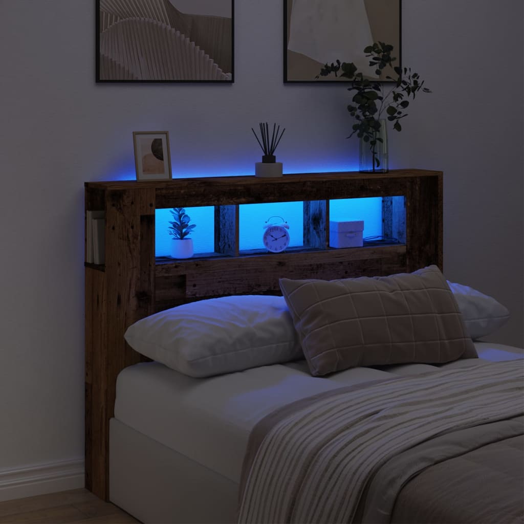 LED Headboard with Rustic Wood Look 140 x 18.5 x 103.5 cm Engineered Wood