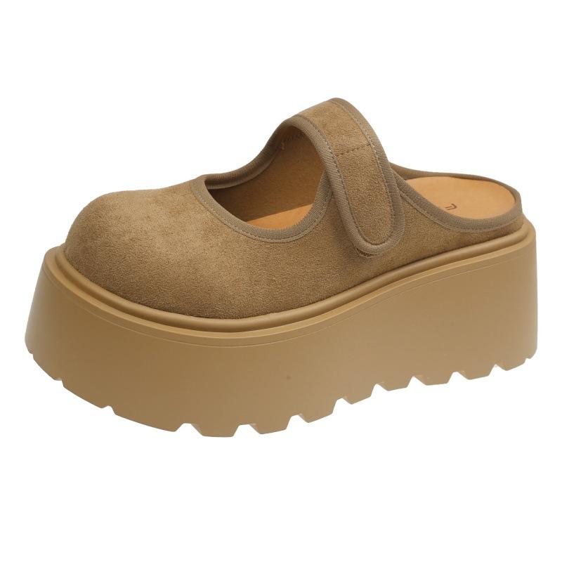 2025 весна новинка милый ветер маленький человек шлепанцы на одной педали маффин толстая подошва увеличение высоты повседневная ленивая обувь девочки 35 хаки 3283₽