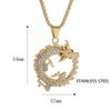 Fashion Hip Hop Bling Iced Out Dragon Round Pendant Necklace for Men Women Stainless Steel Rapper Jewelry Oriental Amulet Gift
