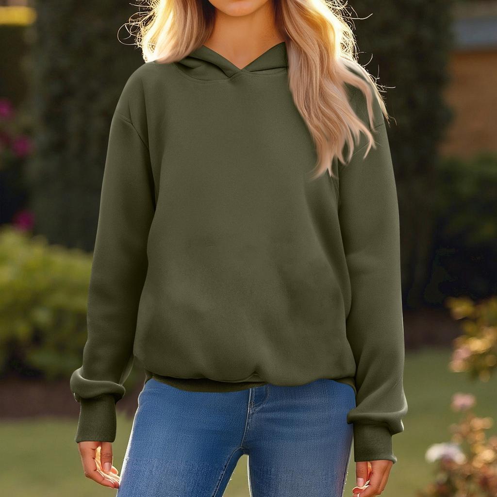 Women's Fashionable Long-sleeved Pullover And Solid-color Hooded Sweatshirt