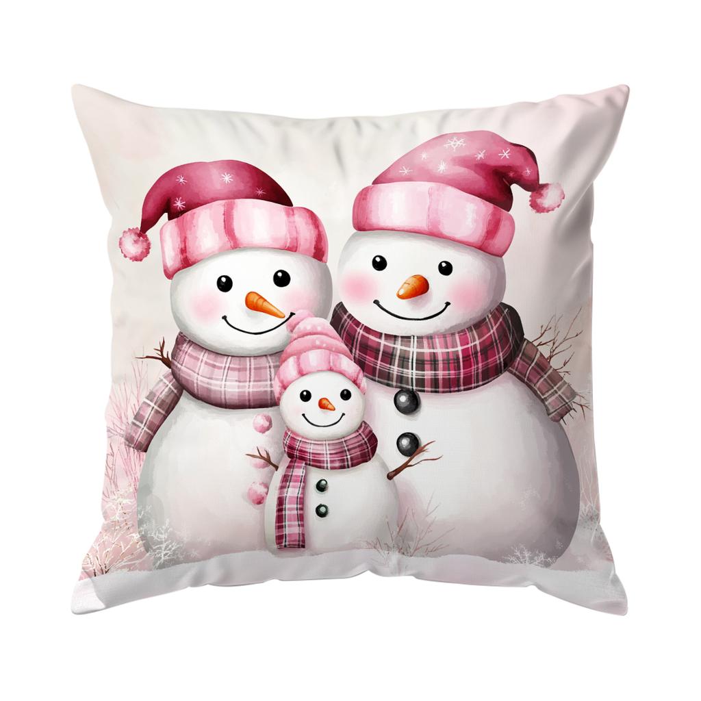 Christmas Pink Snowman Pillowcase Printed Polyester 40/45/50Cm Throw Pillowcover Decor Sofa Cushion Pillowslip Home Decor