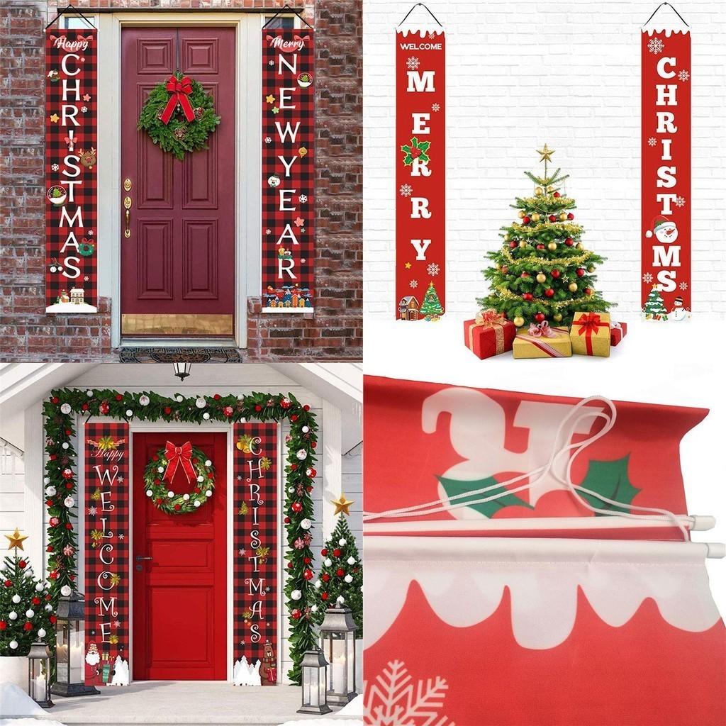 Festive Christmas Hanging Sign Banner Flag Xmas Party Outdoor Decoration