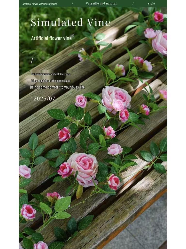 Rose Flower Vine Greenery for Air Conditioner Pipe Decoration and Wall Covering