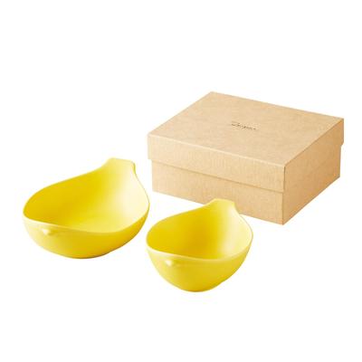 Mino-keramik Miyama gåva två och gul matt perfekt för bröllop och Tillverkad i Produktset, skålar, 13,5 cm 17 cm, "Cotori"-design, finish, inflyttningsfester.