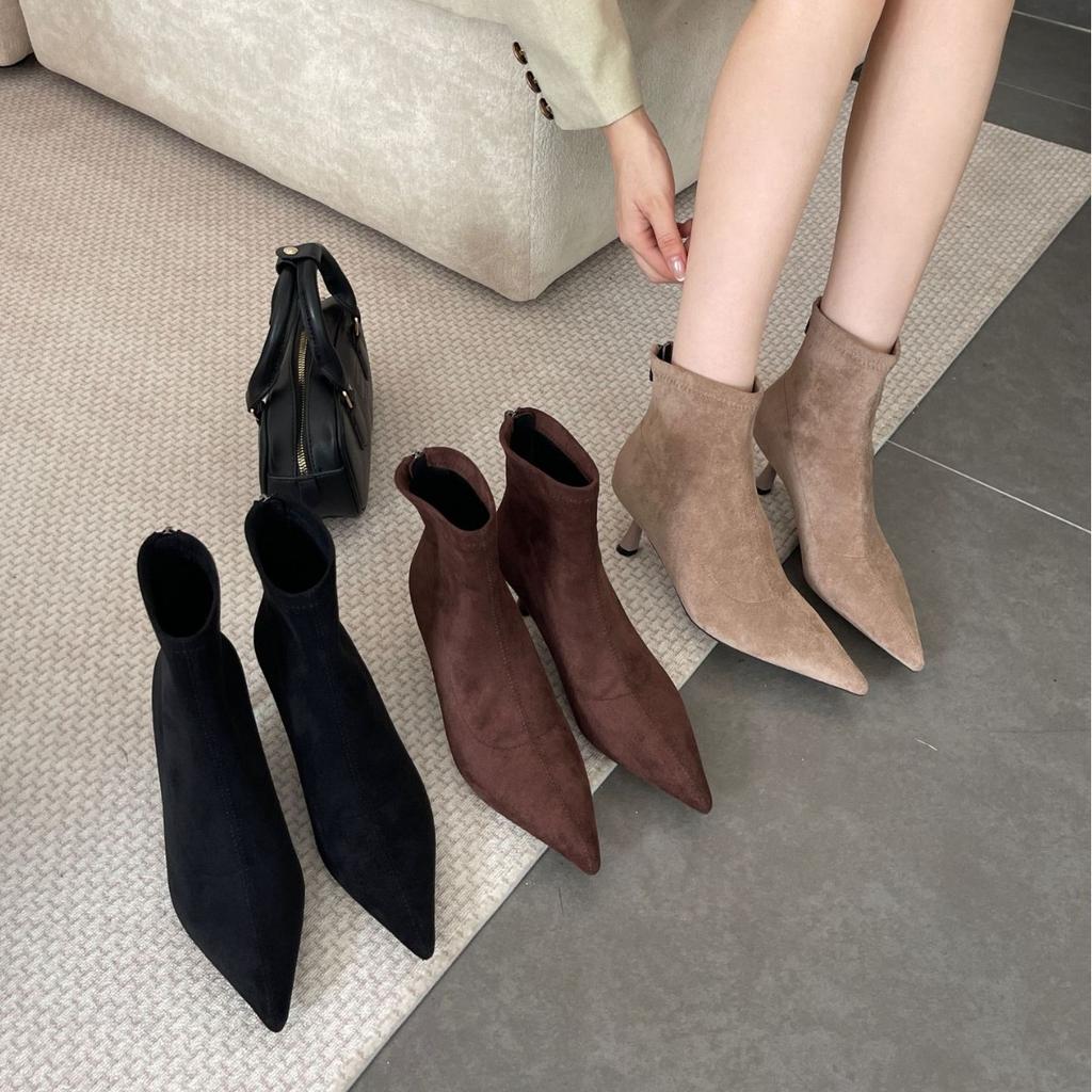 2025 new pointed stiletto suede rear zipper fashion Martin Chelsea women's shoes
