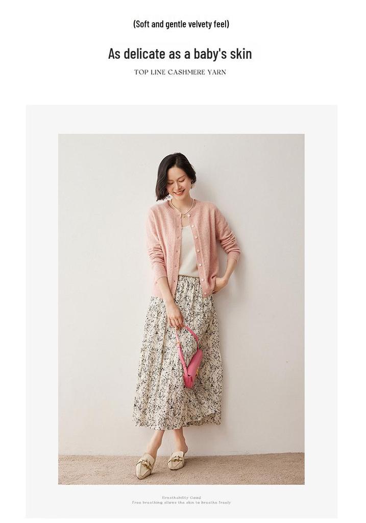 2024 Autumn/Winter Women's Round Neck Cashmere Jacquard Sweater - Versatile Loose Knitwear Cardigan