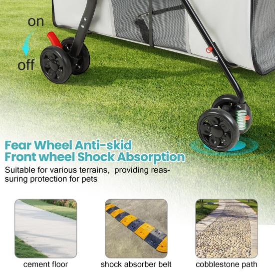 Dog Stroller with 360-degree Wheels, Foldable Pet Cart, 5 Ventilation Windows & Removable Tray, Outdoor Travel Dog Cart for Small/Medium