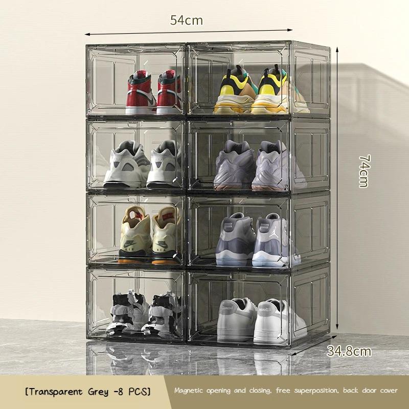 Foldable Shoe Organizer Box Magnetic Suction Storage Holder Dustproof Sneaker Storage Box Space-saving Combination Shoe Cabinet