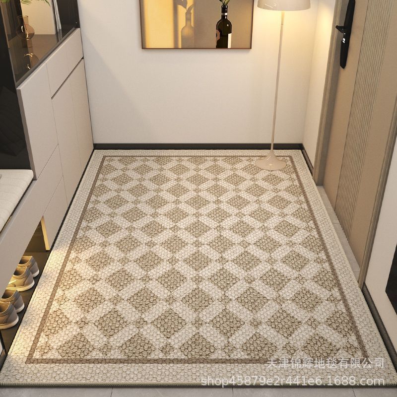 Simple Checkerboard Circle Velvet Carpet Entry Porch Floor Mat, Advanced Sense, Dirt-Resistant And Easy To Take Care Of, Wear-Resistant