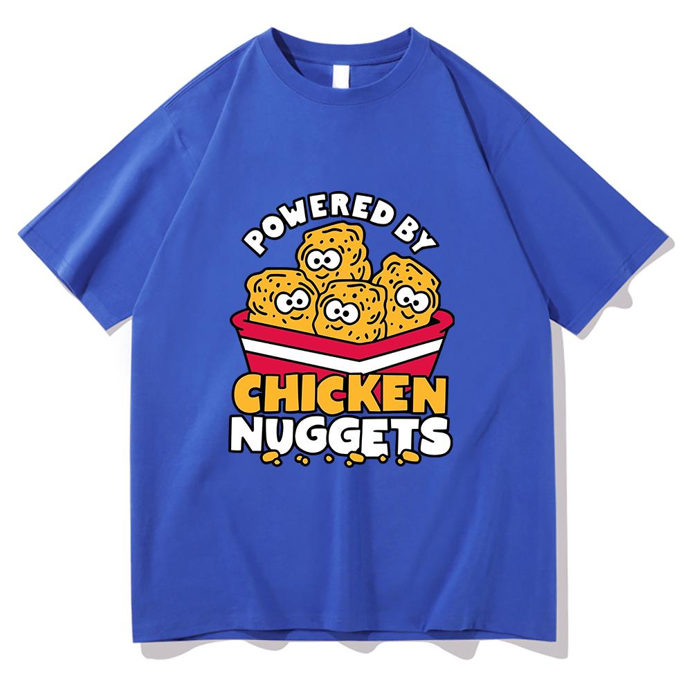 Funny Powered By Chicken Nuggets T Shirt Fashion Men/Women Harajuku Retro T-Shirt High Quality Vintage Casual Cotton Tees Shirts