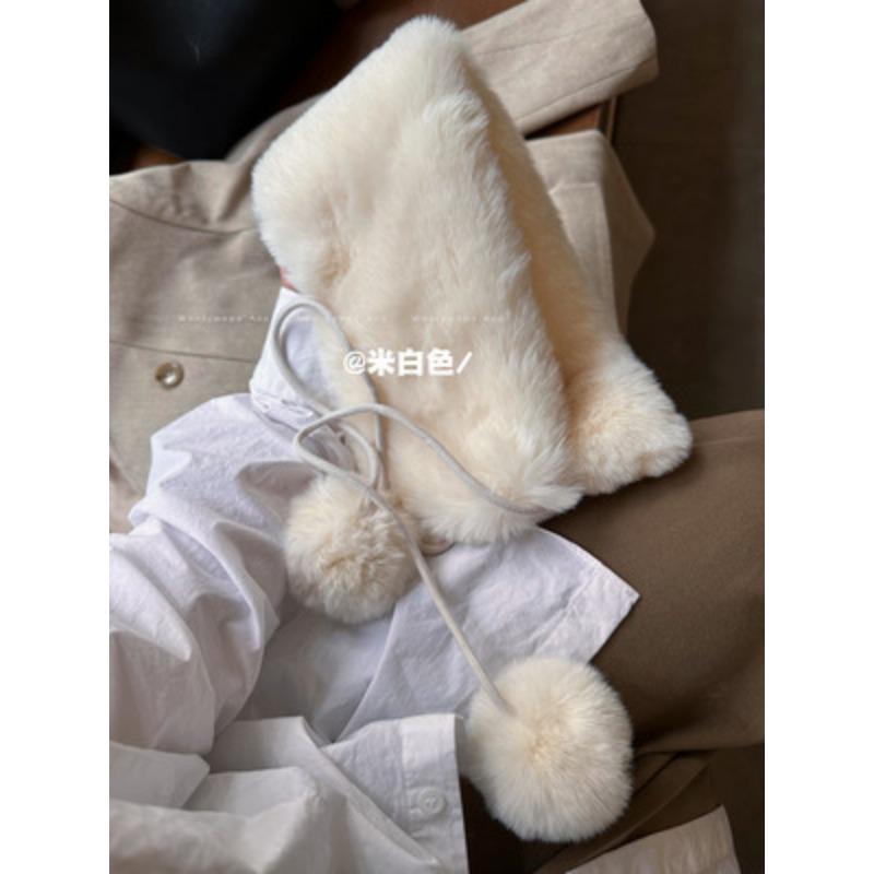 Pelzkragen Schal Damen Herbst und Winter vielseitig niedlich Pompon Schal Imitat Pelz Plüsch Nackenwärmer