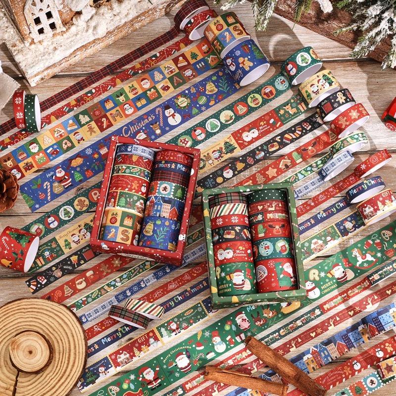 12 Rolls Vintage Christmas Washi Tape Set 4 Sizes Decorative Scrapbooking Santa Claus Tape Decorative Masking Adhesive Tapes