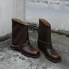 Spot version~ Retro polished Martin boots women's 2025 square head old boots metal warehouse tube small short boots western boots