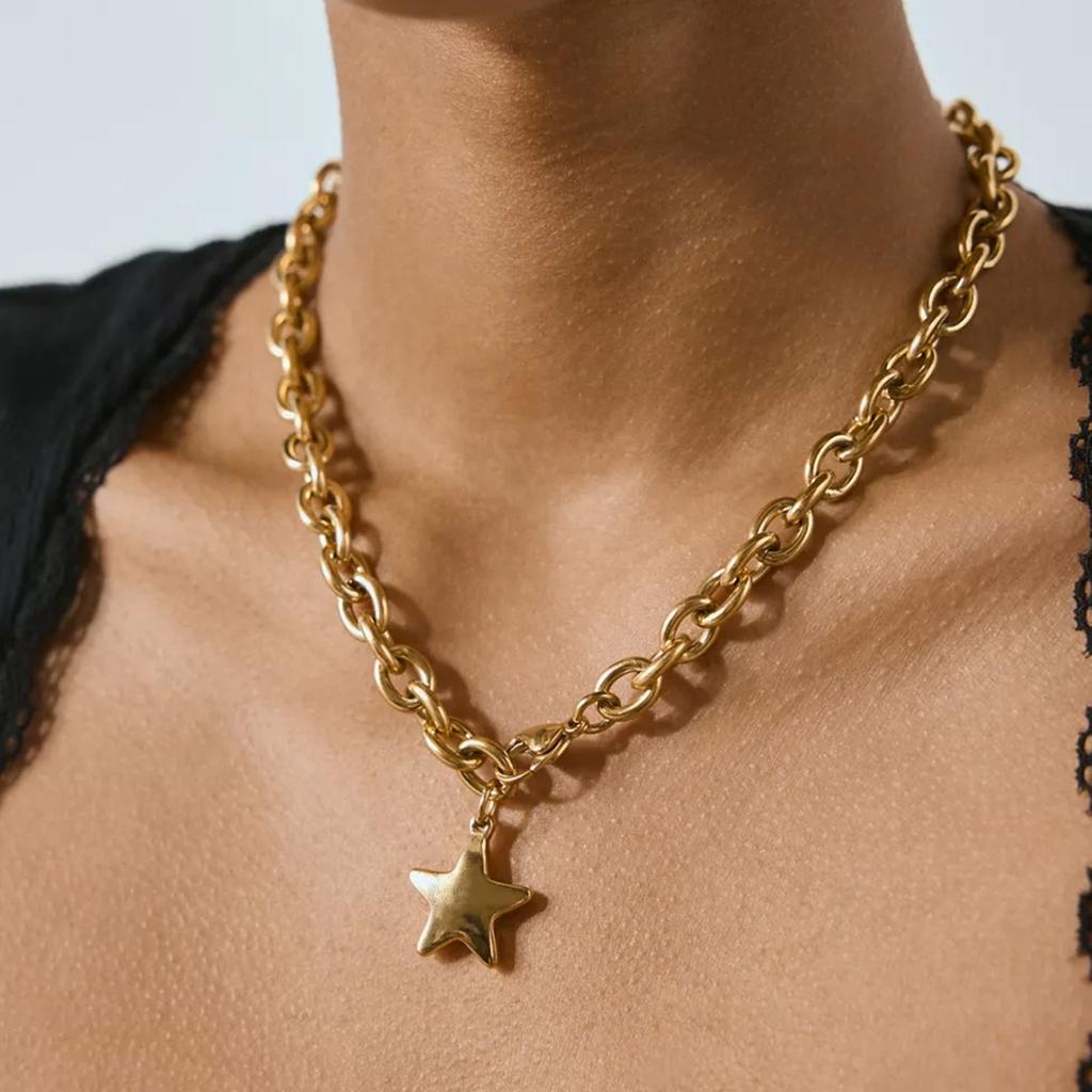 Yori Thin Chic Polished Five-pointed Star Pendant Necklace for Women Summer 2024 Waterproof Daily Jewelry Bijoux Gift