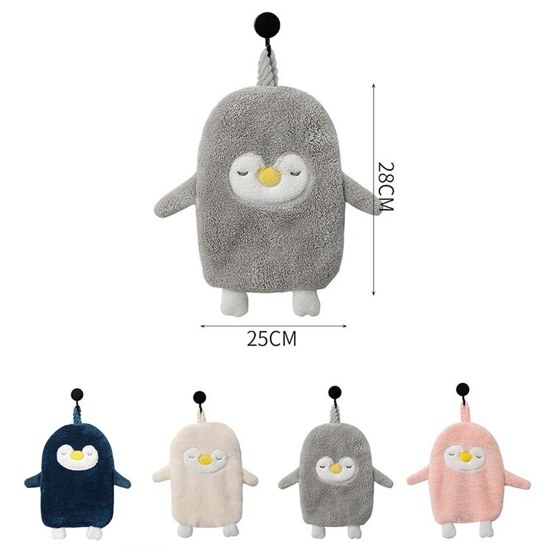 Cartoon Penguin Hand Towel Cute Kids Bathing Towel Soft Coral Kitchen Towel Super Absorbent Handkerchief Bathroom Accessories