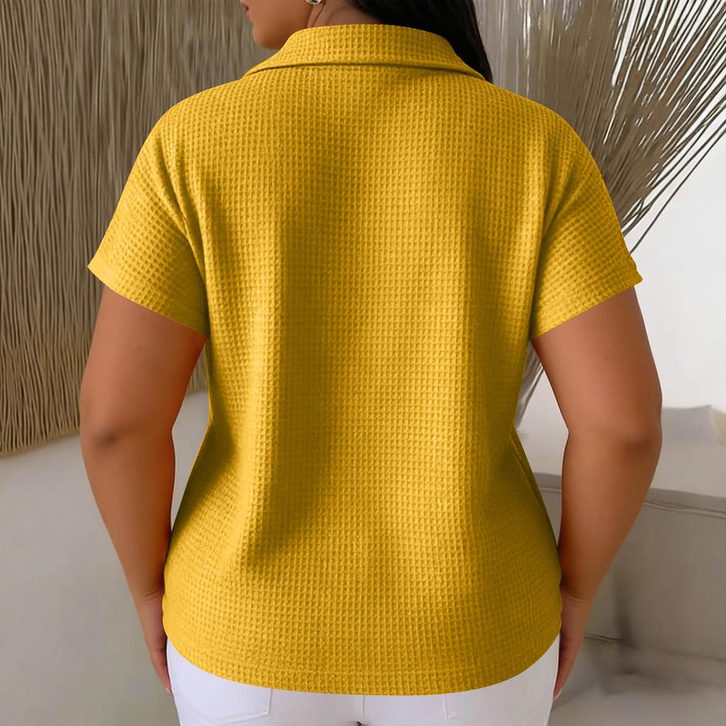 Women's Fashionable Casual Loose Fit Zipper Short-Sleeve Top