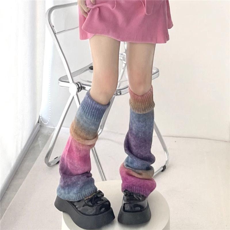 

Gradient Rainbow Wide-leg Leg Warmers for Women Harajuku Style Y2K Spice Girl Slouchy Socks Knitted Mid-calf Leg Warmers