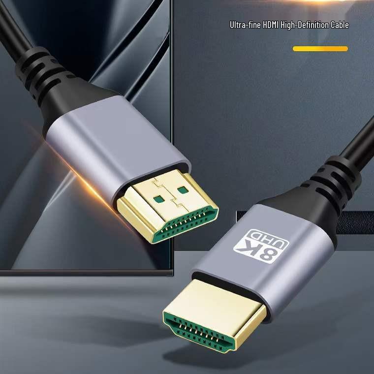 Ultra-Thin 8K60Hz HDTV Male-to-Male Monitor Cable with Aluminum Shell, Version 2.1