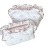 Lace Bow Makeup Bag: Sweet Fresh Lotus Leaf Design Clutch with Diamond Accents
