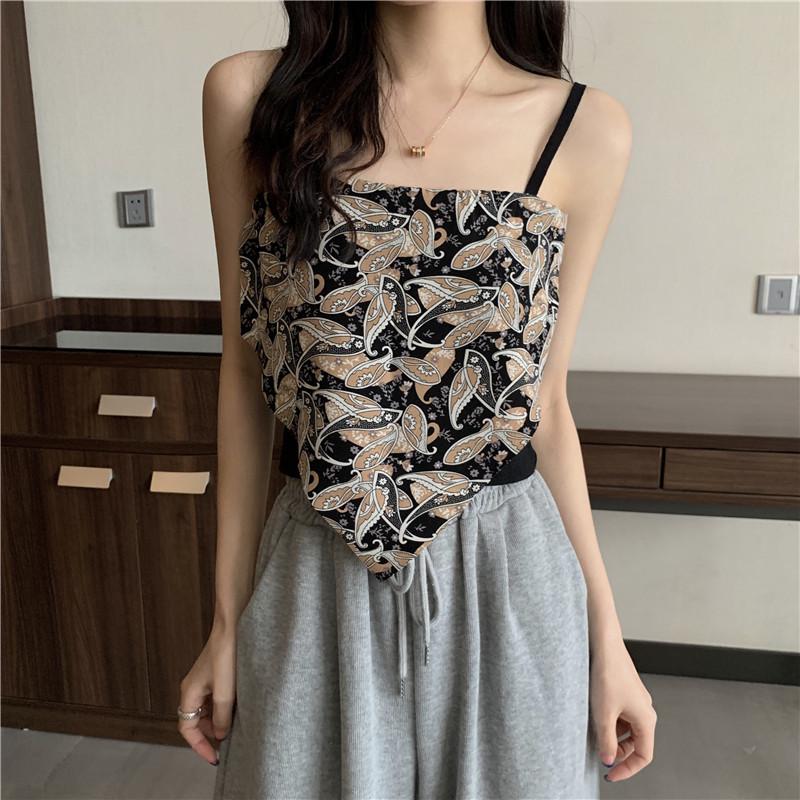 

2026 Spring/Summer Women s Sweet Spicy Cashew Flower Camisole - Black Outerwear Vest Top L (Premium Quality)