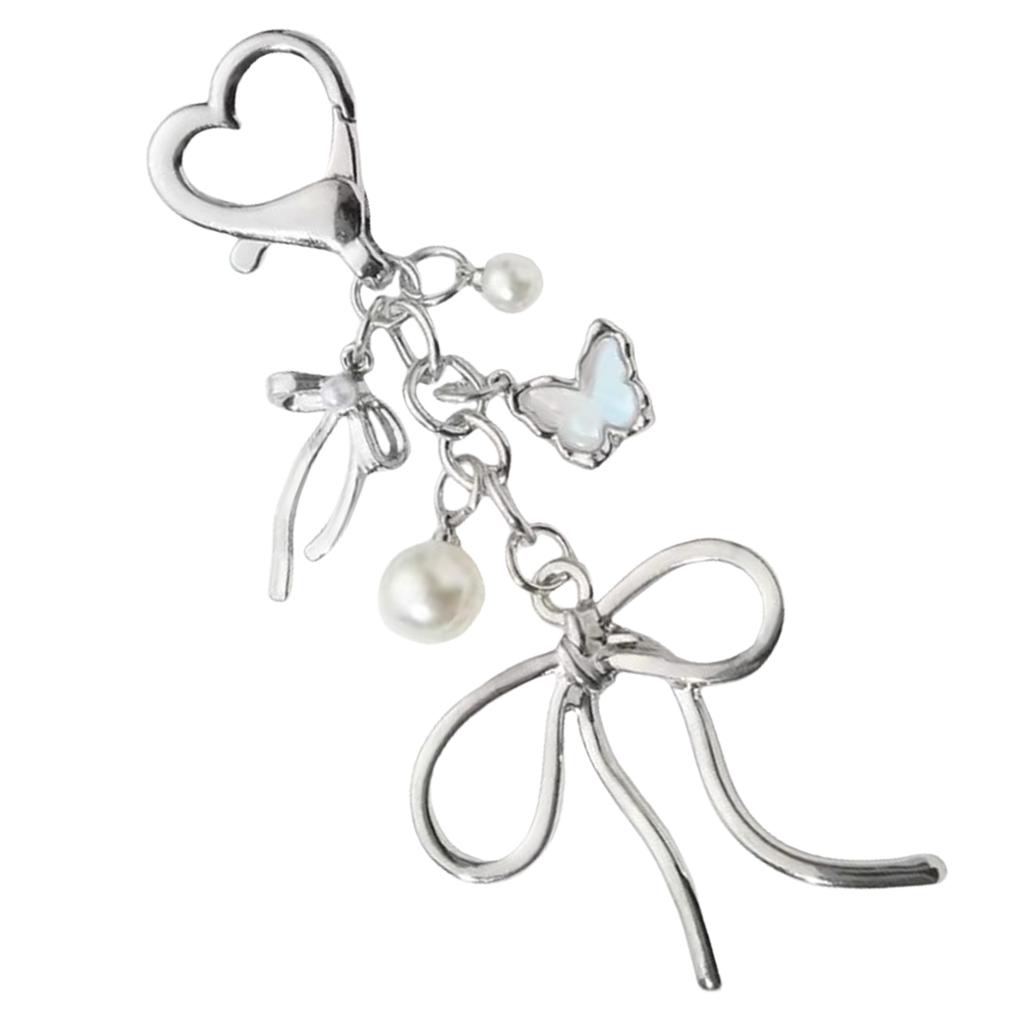 Sparkling 3D Cherry Charm Keychain Accessory Fashionable Bowknot Pearls Key Rings Portable Bag Decoration for Women