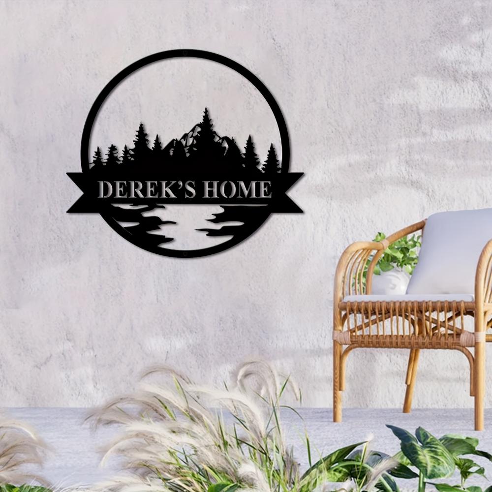 1pc Custom Derek Home Metal Wall Art Rustic Mountain Tree Silhouette Cabin Lodge Balcony Thanksgiving Gift Outdoor