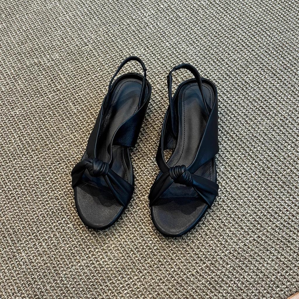 Sheepskin version~ Retro round head open-toed cross with wedge heel Roman sandals versatile, simple temperament with sandals