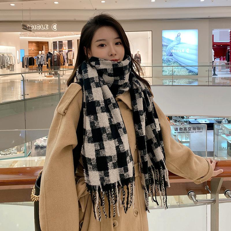Plaid Scarf Autumn and Winter Women's High End Korean Style Winter Warm Scarf Thickened Imitation Cashmere Shawl