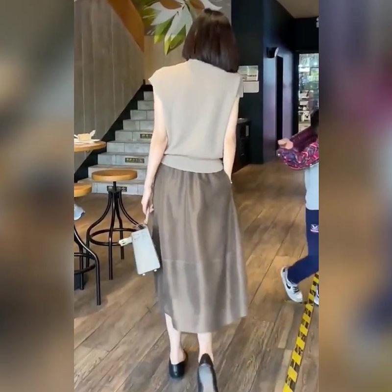 Summer 2025 Elegant Midi Skirt & Top Set for Women - Slimming, Professional Two-Piece Ensemble