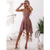 Women Elegant Floral Embroidery Lace Dress Backless Sleeveless Irregular Hem Sling Party Dress