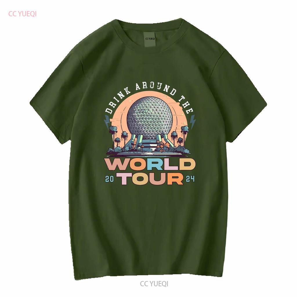 Retro Epcot Drink Around The World Tour T Shirt long or short sleeves vintage Washed streetwear Breathable Comfortable