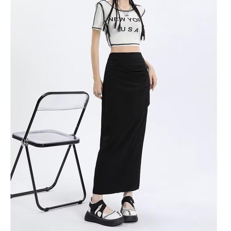 Women's Summer High Waist Retro Cargo Midi Skirt - Ruched, Quick-Dry, Bodycon Design