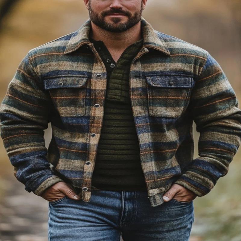 New 2026 Plaid Pattern 3D Printed Men's Regular Fit Double Pocket Jacket Coat