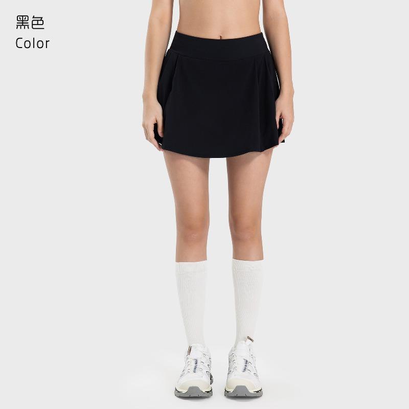 New Pleated Leg Length Yoga Shorts Skirt Women's Fake Two Anti-light Tennis Sports Skirt S