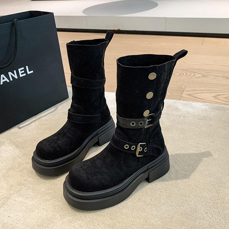

Yueyu thick-soled versatile British style heightened Martin boots women s 2025 new autumn and winter thin and explosive short boots 40 чёрный