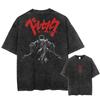 Hot Sale Berserk Vintage Anime Guts Graphic Print T-Shirt Men Women High-street Vintage Washed Cotton Harajuku Fahion Loose Casual Oversized Tee