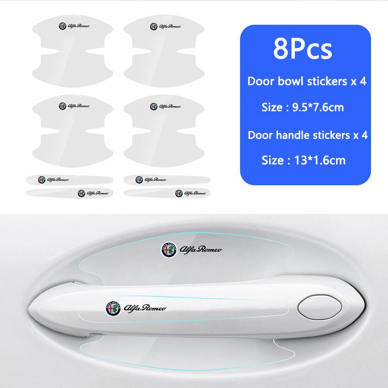 

For Alfa Romeo 8Pcs Car Door Handle Sticker TPU Protective Door Bowl Film Decals Accessories For Alfa Romeo 4C 159 166 Spider Gi