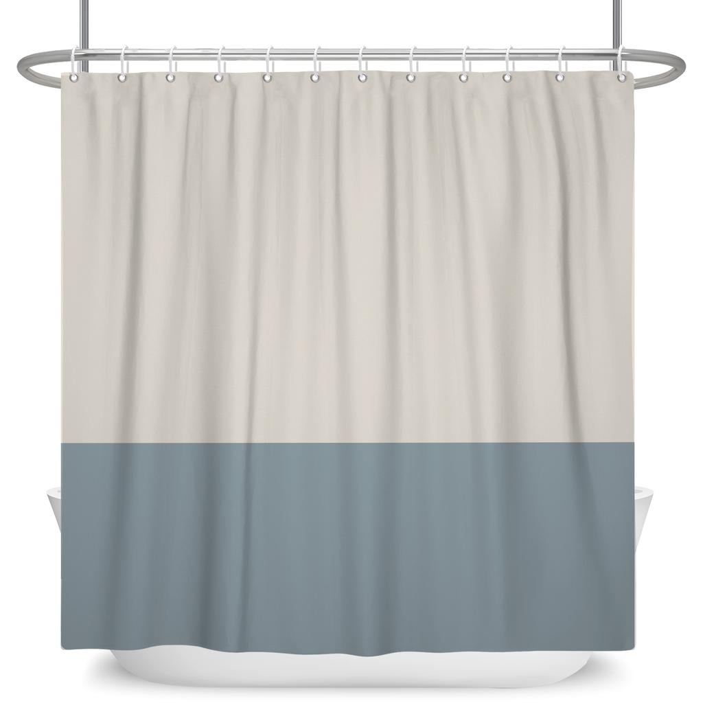 Minimalist Shower Curtain Neutral Two Tone Color Block Waterproof Bath Curtain For Bathroom Decor Polyester Fabric With Hooks