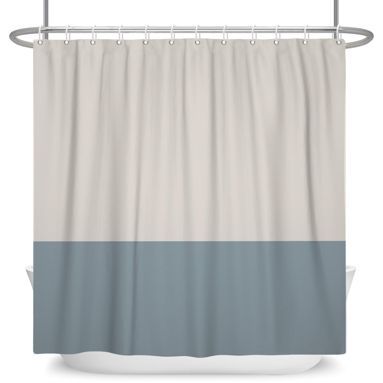 Minimalist Shower Curtain Neutral Two Tone Color Block Waterproof Bath Curtain For Bathroom Decor Polyester Fabric With Hooks W90cm x H180cm