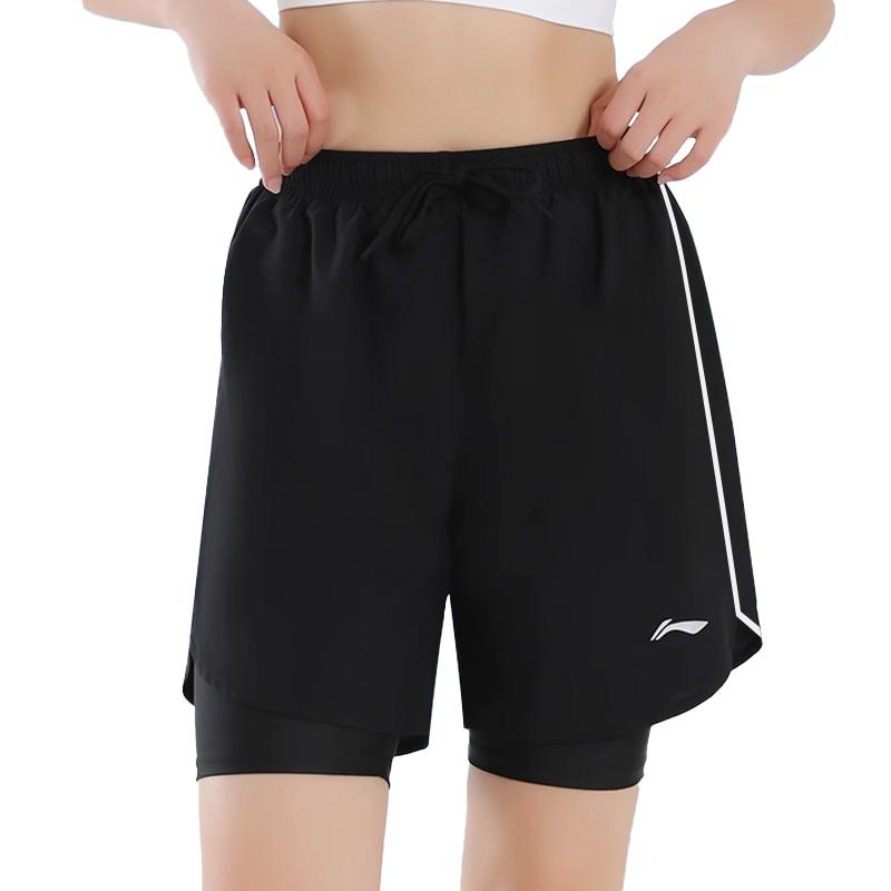 Li Ning Sports Shorts Unisex Classic Black Reflective Strip Design Thin ATSL291-1