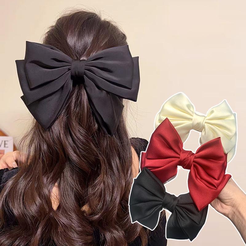Female Satin Bow Hairpin Ponytail Clip Two-layer Bowknot Ribbon Spring Clip Temperament Accessories Korean Fashion Elegant